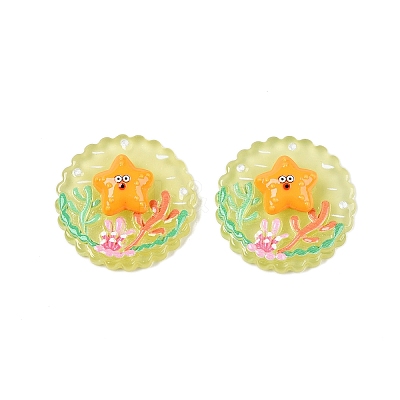 Ocean Theme Flat Round Resin Cabochons CRES-T025-02H-1