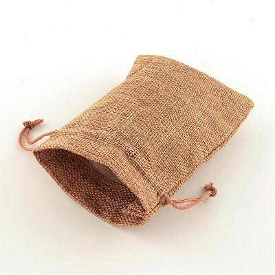Polyester Imitation Burlap Packing Pouches Drawstring Bags ABAG-R004-14x10cm-03-1