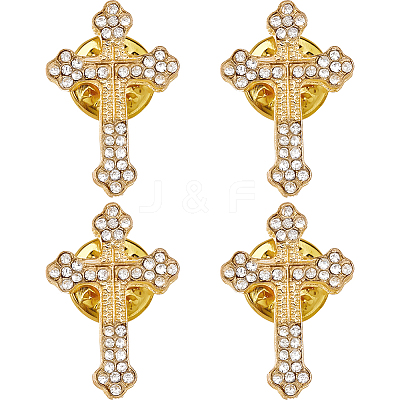 4Pcs Floral Cross Zinc Alloy Rhinestone Lapel Pin Backs for Backpack Clothes JEWB-FH0002-32G-1
