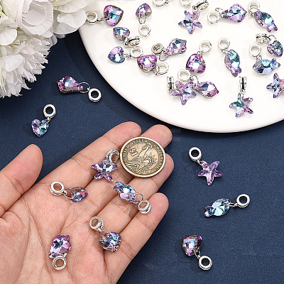 30Pcs 5 Styles Electroplated Glass European Dangle Charms PALLOY-ME00035-1