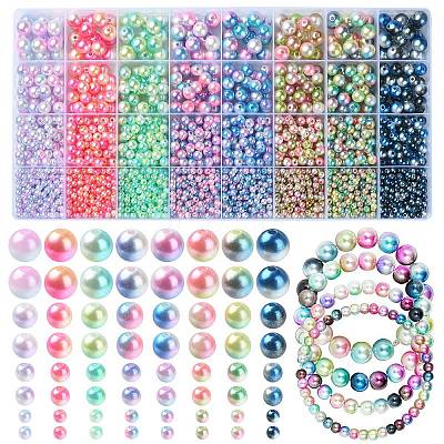 Rainbow ABS Plastic Imitation Pearl Beads OACR-YW0001-79-1
