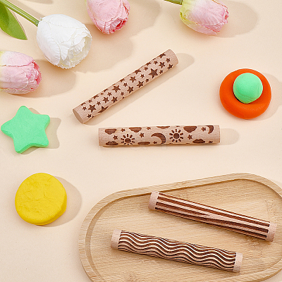 4Pcs 4 Styles Wood Handle Clay Texture Roller TOOL-CN0001-08-1