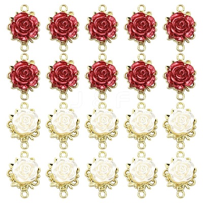 20Pcs 2 Colors Alloy & Plastic Rose Flower Connector Charms FIND-YW0008-32-1