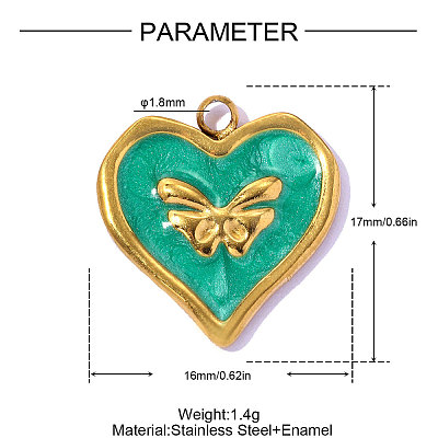 Valentine's Day 304 Stainless Steel Enamel Pendants STAS-OY016-67G-1