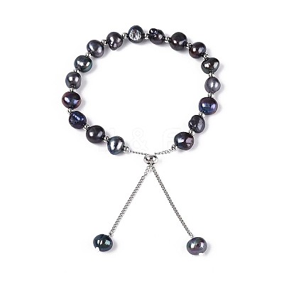 Adjustable Natural Pearl with Brass Chain Slider Bracelets for Women Girl BJEW-T022-16B-1