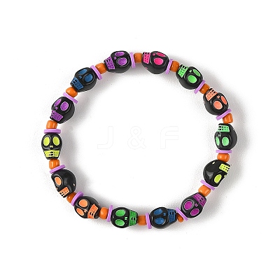 Halloween Skull Acrylic Beaded Stretch Bracelets BJEW-JB14347-01-1