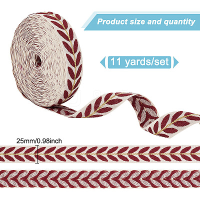 about 10.5~11 yards Ethnic Style Polycotton Jacquard Leaf Ribbons OCOR-GO0001-15A-1