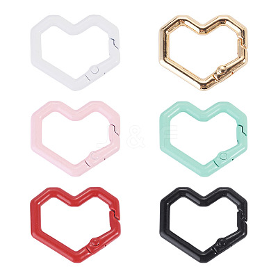 6Pcs Heart Alloy Spring Gate Rings FIND-TA0011-14C-1