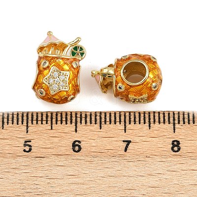 Brass Micro Pave Clear Cubic Zirconia European Enamel Beads KK-D421-06G-1