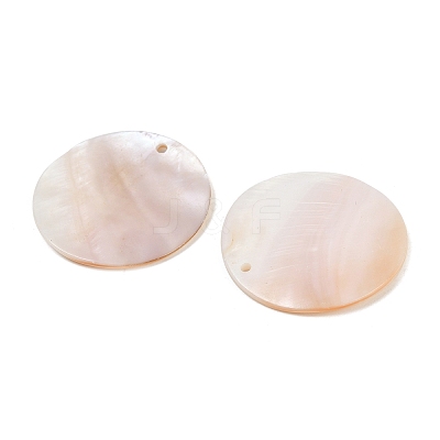Flat Round Freshwater Shell Pendants SHEL-M005-35-1