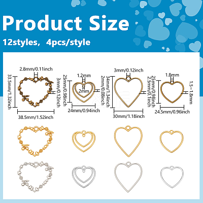 48Pcs 12 Styles Zinc Alloy Open Back Bezel Pendants FIND-PH0025-13-1