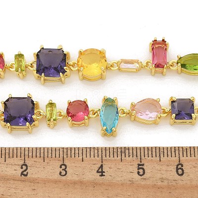 Brass Micro Pave Colorful Cubic Zirconia Link Chain Necklaces NJEW-M089-01G-1