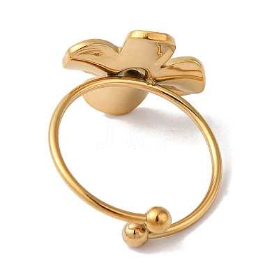Ion Plating(IP) 304 Stainless Steel Flower Open Cuff Rings for Women RJEW-M167-09B-G-1