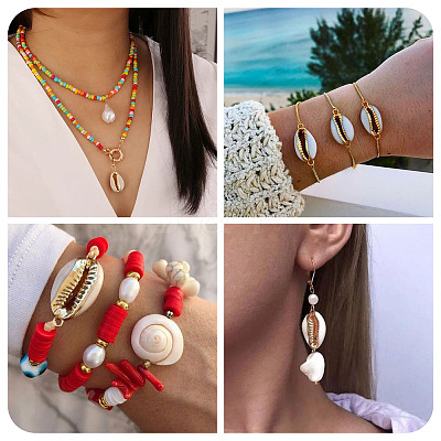 24Pcs 4 Styles Electroplate Cowrie Shell Link Connectors Charms and Pendants SHEL-TA0001-25-1