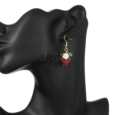 Flower with Round Acrylic & Glass Bead Dangle Earrings EJEW-JE06634-01-1