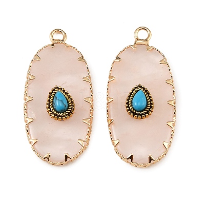 Natural Rose Quartz & Synthetic Turquoise Carved Pendants GG-CBA5963-02A-1