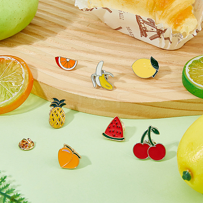 7Pcs 7 Styles Fruit Theme Alloy Enamel Lapel Pin Backs for Backpack Clothes JEWB-FH0002-86-1