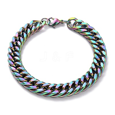 Ion Plating(IP) 304 Stainless Steel Cuban Link Chain Bracelets STAS-A028-B064MC-1