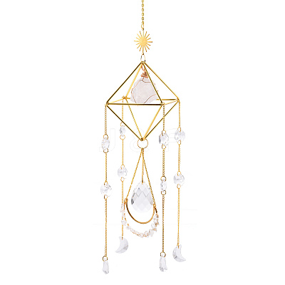 Geometric Natural Raw Quartz Crystal Suncatchers DJEW-PW0007-01A-1