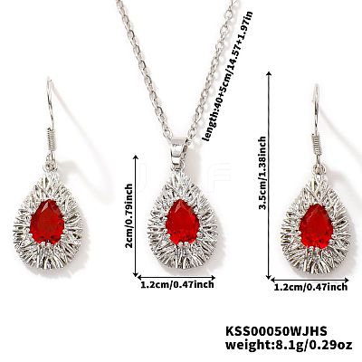 Brass Glass Teardrop Dangle Earrings & Pendant Necklaces Sets for Women PL9386-7-1