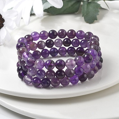 Natural Amethyst Beaded Stretch Bracelets BJEW-Q692-56-8mm-1