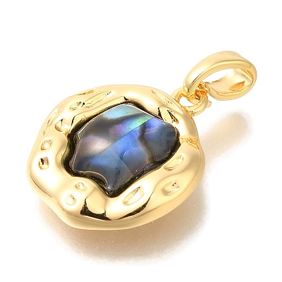 Brass Pave Paua Shell Pendants KK-K388-80G-1