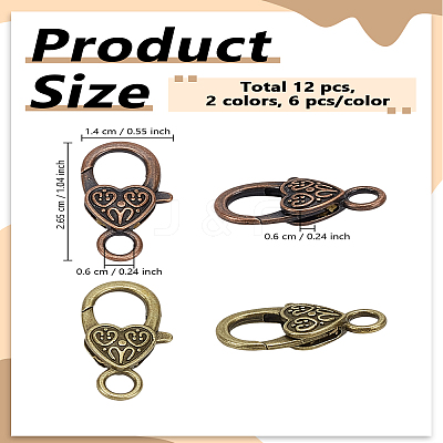 Tibetan Style Heart Lobster Claw Clasps FIND-LP0007-55A-01-1