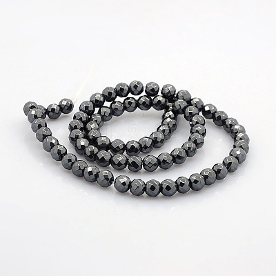 Faceted Round Non-magnetic Synthetic Hematite Beads Strands G-P061-60-6mm-1