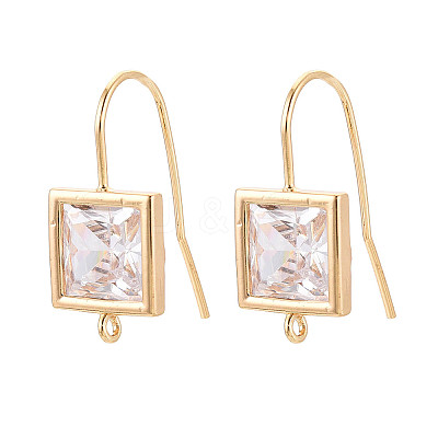 Brass Micro Pave Clear Cubic Zirconia Earring Hooks KK-N267-36G-1
