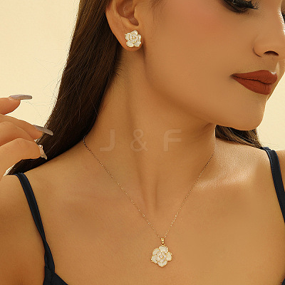 Brass Enamel Flower Pendant Necklaces & Stud Earrings Sets for Women FS-WG71802-01-1