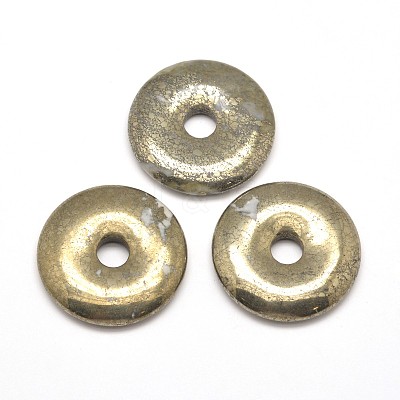 Donut/Pi Disc Natural Pyrite Pendants G-I125-33C-1