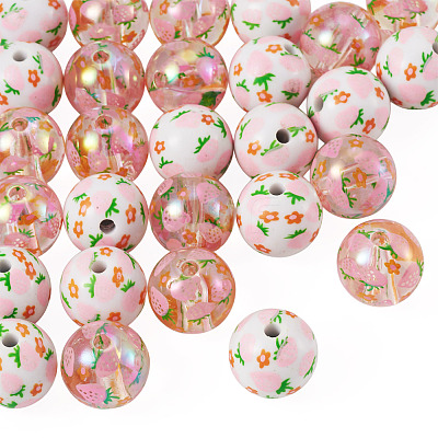 28Pcs 2 Styles Printed Opaque & Transparent Acrylic Beads OACR-TA0005-10-1