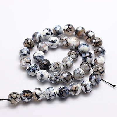 Dyed Natural Fire Crackle Agate Faceted Round Beads Strands G-E320C-10mm-07-1