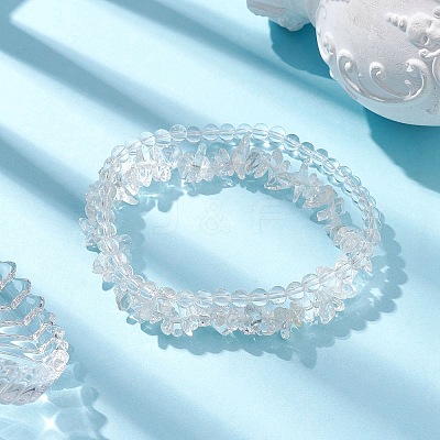 Chip & Round Natural Quartz Crystal Beaded Stretch Bracelets BJEW-JB10189-01-1