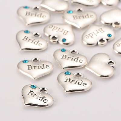 Wedding Theme Antique Silver Tone Tibetan Style Heart with Bride Rhinestone Charms TIBEP-N005-12A-1