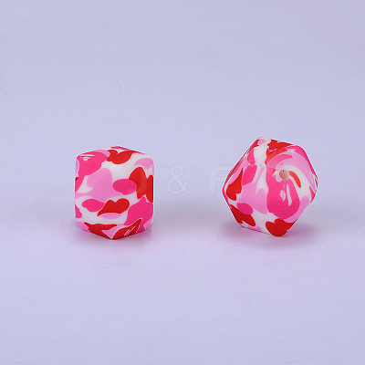 Colorful Pattern Printed Silicone Focal Beads SI-JX0022A-18-1