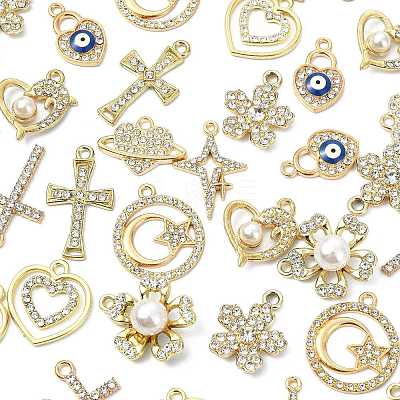 50Pcs 10 Styles Alloy Crystal Rhinestone Pendants ALRI-FS0001-14-1