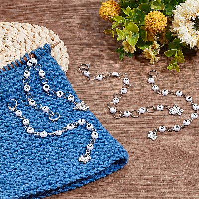 4Pcs 4 Style Acrylic Beaded Knitting Row Counter Chains with Alloy Sheep Charm HJEW-AB00664-1