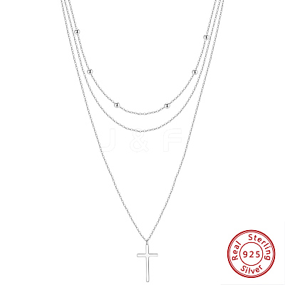 925 Sterling Silver 3 Layer Necklaces NJEW-L116-06P-1