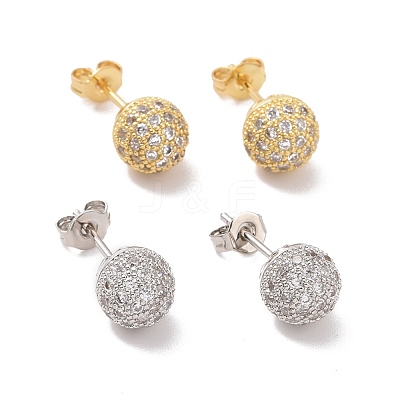 Clear Cubic Zirconia Disco Ball Stud Earrings EJEW-C030-01-1
