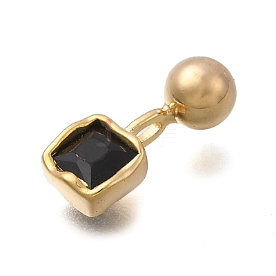 Brass Micro Pave Cubic Zirconia Square Charms KK-D500-01G-1