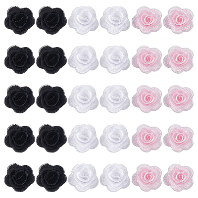 30Pcs 3 Styles 3D Rose Flower Polyester Computerized Embroidered Ornament Accessories FIND-GF0006-03B-1