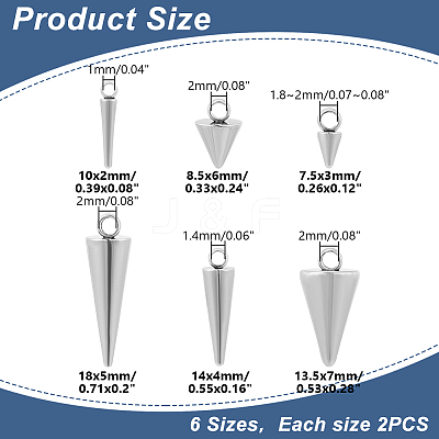 12Pcs 6 Styles 304 Stainless Steel Pendants STAS-LP0001-32-1