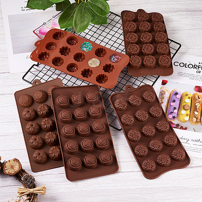 5 Pcs 5 Style 15-Cavity Silicone Flower Shaped Fondant Molds DIY-BG0001-05-1