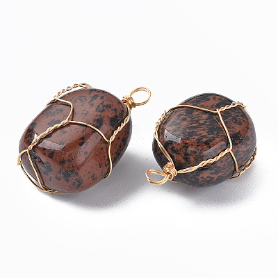 Natural Mahogany Obsidian Pendants G-N332-50-13-1