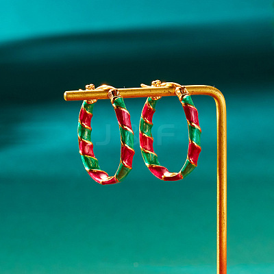 Christmas Alloy Enamel Twist Hoop Earrings FS-WG4C0CB-05-1
