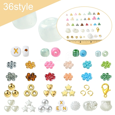 DIY Glass Seed & CCB Plastic & Imitation Pearl Beads Jewelry Making Findings Kits DIY-FS0008-15-1