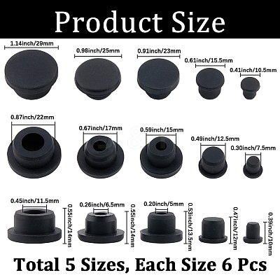 30Pcs 5 Styles Silicone Hole Plugs AJEW-GF0011-63B-1