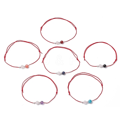 6Pcs Natural Gemstone Round Beads Braided Bracelets for Men Women BJEW-JB11753-1