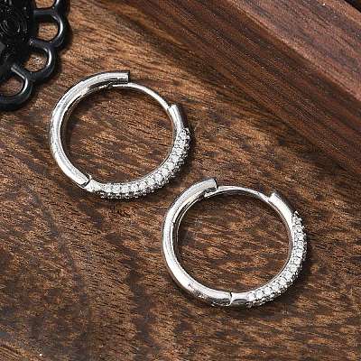 Brass Micro Pave Cubic Zirconia Huggie Hoop Earrings LS-EJEW-K083-36P-B-1